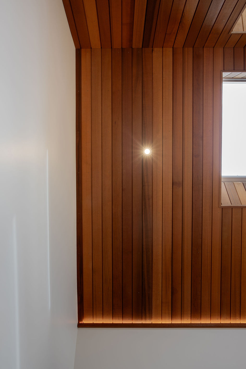Cedar soffit detail with recessed lighting by Mt Hutt Construction